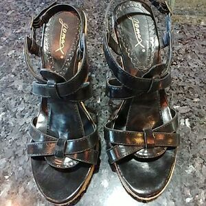 Black Strappy Wedge Sandals